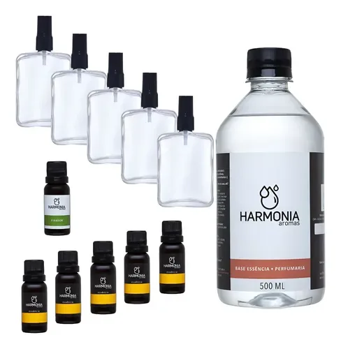 Kit 5 Essências Perfume 20ml+1 Fixador+1 Liquido + 5 Frascos