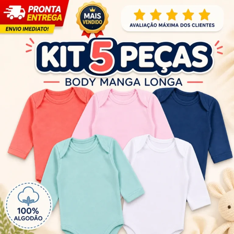 Kit 5 Unidades Body Manga Longa Bebê Infantil