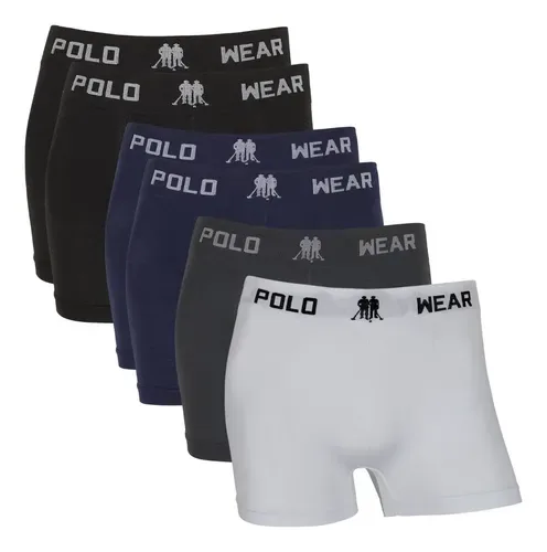 Kit 6 Cuecas Boxer Polo Wear Box Microfibra Lisa