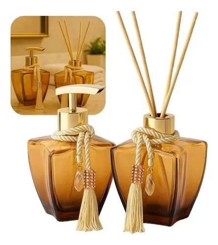 Kit Banheiro Vidros Porta Sabonete Difusor De Ambiente Luxo