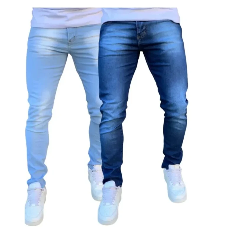 Kit Calça Jeans Masculina Skinny Com Lycra Elastano Linha Premium Azul Claro e Azul Escuro