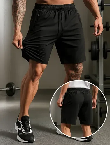 Kit Com 2 Shorts Academia Masculino Poliamida Bolso Ziper