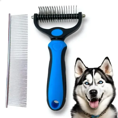 Kit Escova Desembolador Pelos Pet Rake E Pente Aço Petshop