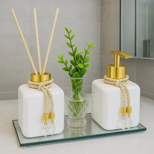 Kit Lavabo Saboneteira E Difusor Bandeja Luxo Vasinho Pet