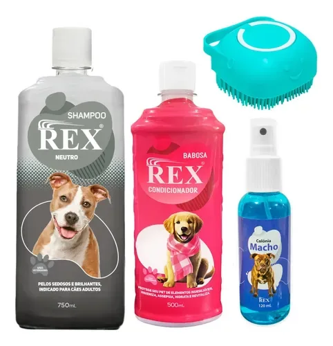Kit Shampoo Pet+condicionador+perfume+escova Banho Cães Gato