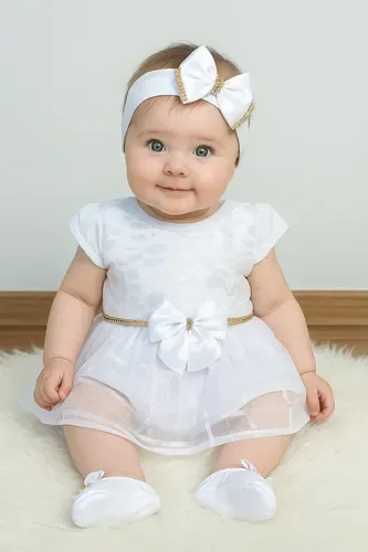 Kit Vestido + 3 Peças Roupa Bebe Recém Nascido Completo