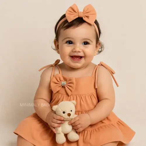 Kit Vestido Menina Nude Verão Canelado 3 Pçs - Calcinha Luxo