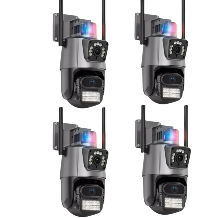 KIT4 Câmera De Segurança Externa Lente V3/ICSEE Dupla ComSirene 4G/WIFI 6mp Full Hd 4K 360graus Visão Noturna