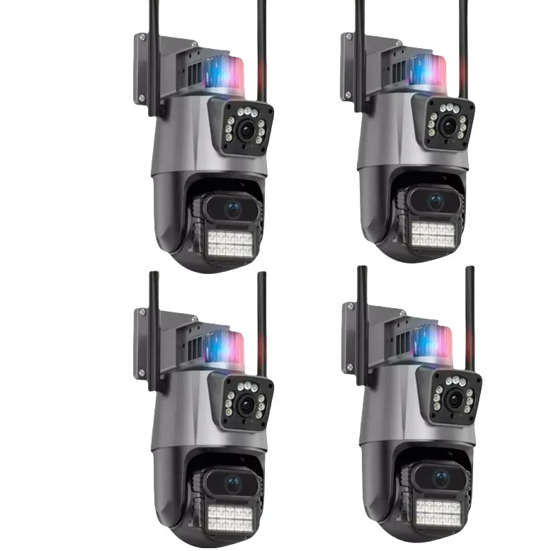 KIT4 Câmera De Segurança Externa Lente V3/ICSEE Dupla ComSirene 4G/WIFI 6mp Full Hd 4K 360graus Visão Noturna