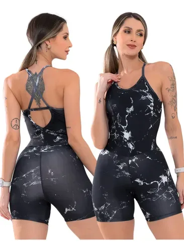 Macaquinho Feminino Fitness Academia Marmorizado Modelador