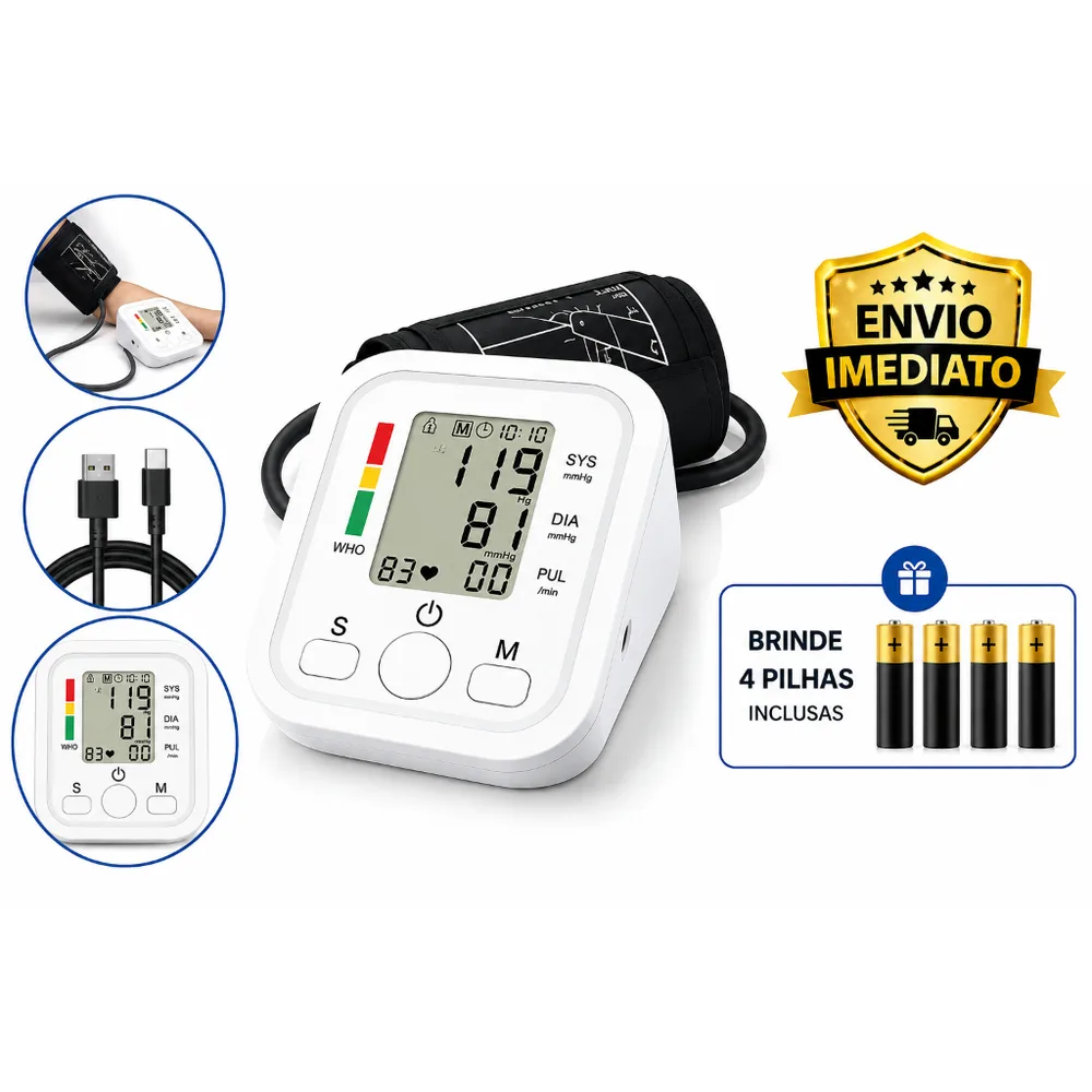 Medidor de Pressão Digital de Braço Automático LCD | Aferidor de Pressão Arterial com Medição Precisa e Fácil Uso