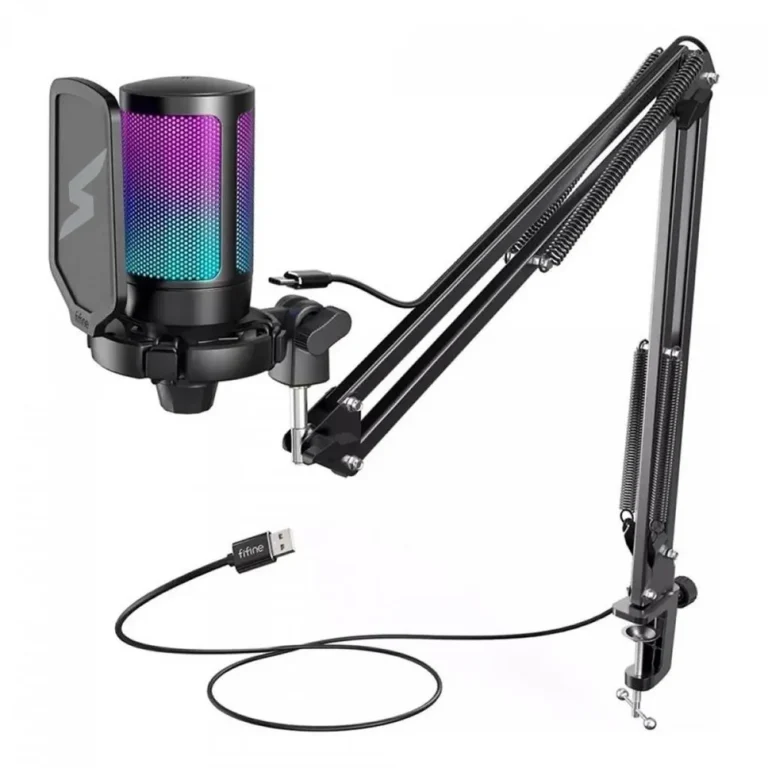 Microfone Gamer Fifine SuperFrame Edition SFM1 RGB USB Black Com Braço Articulado