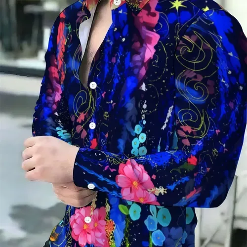 Moda Masculina Estampada Camisa De Manga Comprida, Vestuário