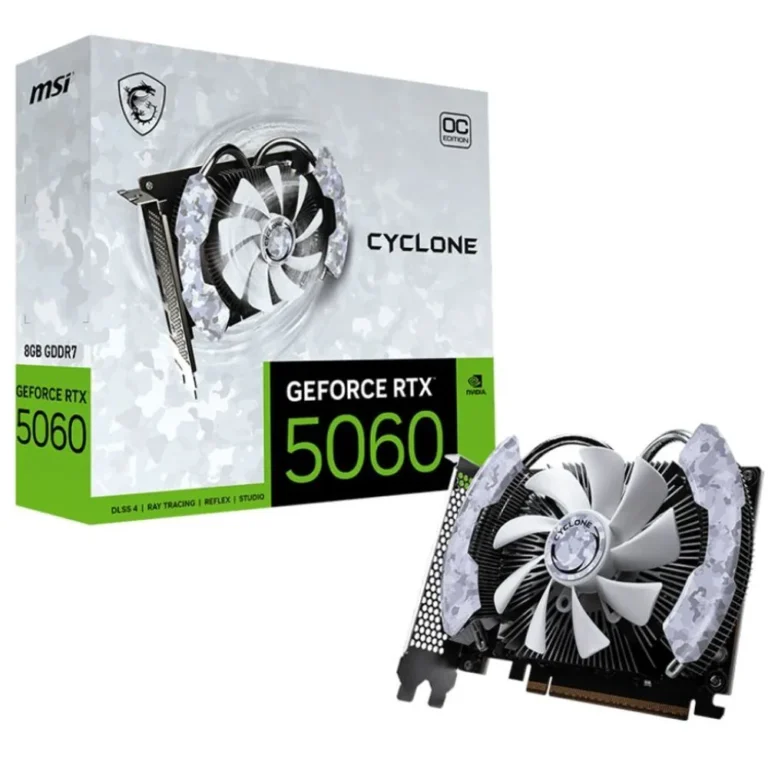 Placa de Vídeo NVIDIA GeForce MSI RTX5060 8GB Cyclone OC 1X - 128 Bits - HDMI/3X DP - 912-V812