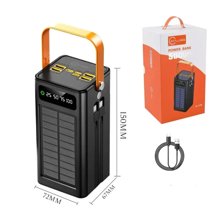 Power Bank Solar 50000mAh Carregador Portátil Grande Capacidade USB com Cabo Universal