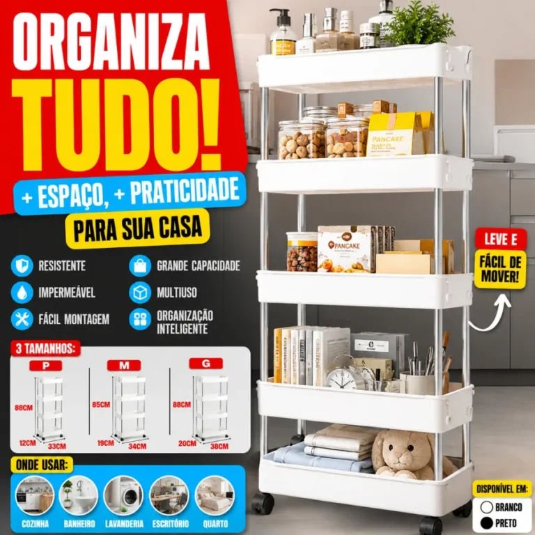 Prateleira Carrinho Auxiliar Organizador de Objetos Multiuso - O Melhor Amigo da Sua Organização