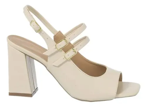 Sandália Feminina Retro Boneca Salto Alto Fivela Confortável