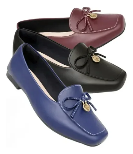 Sapatilha Mocassim Feminino Bico Quadrado Laço Sapato