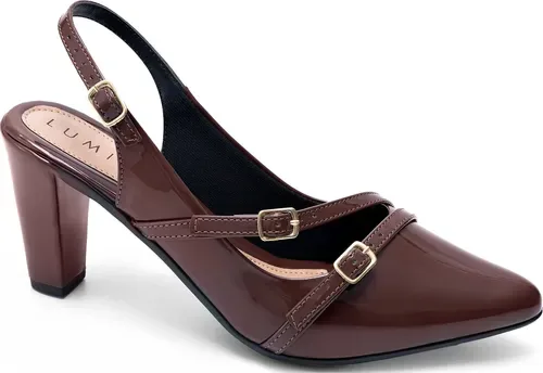 Scarpin Feminino Fivelas Slingback Salto Baixo Bico Fino