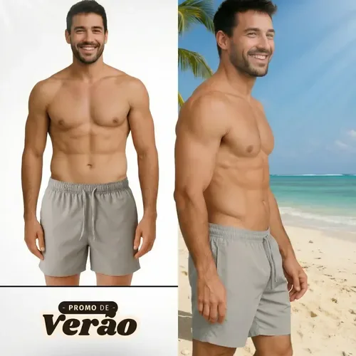 Shorts Elastano Masculino Bermuda Liso Praia Verão Moda