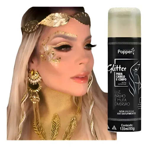 Spray Com Gliter P/ Corpo Pele E Cabelo Removível Luz Brilho