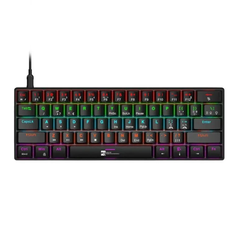 Teclado Mecanico R8 1037, RGB, ABNT2, Switch Azul, Preto, R8-1037-RBW-ABNT2