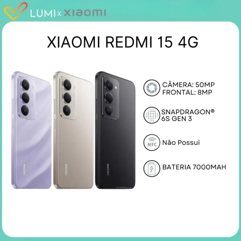 Xiaomi Redmi 15 4G,Versão Global, Bateria 7000mAh, 128/6GB ou 256/8GB Processador Snapdragon 685 , Câmera 50MP