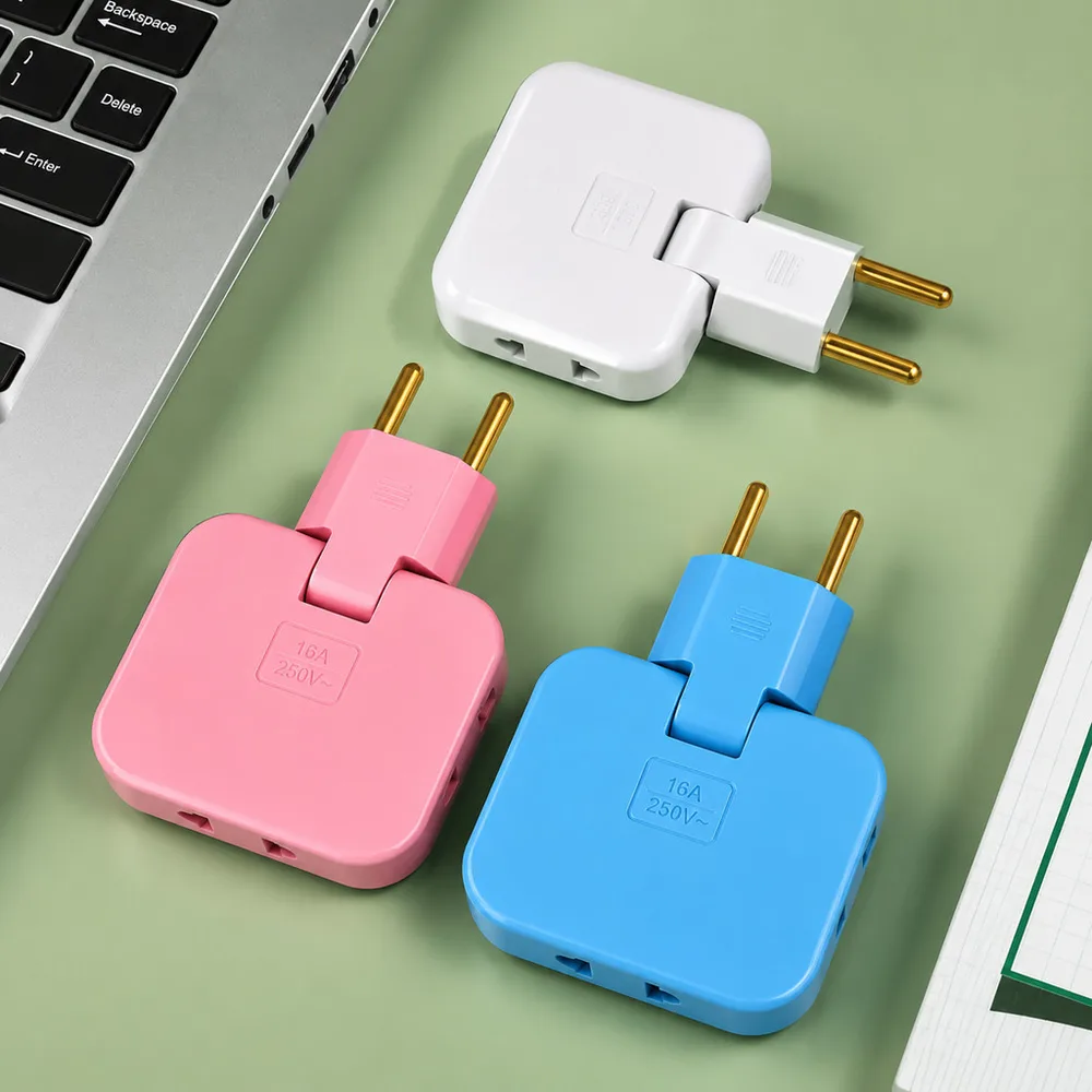 Adaptador de Tomada 3 em 1 16A 250V Compacto Dobrável com Rotação 180° para Casa e Viagem