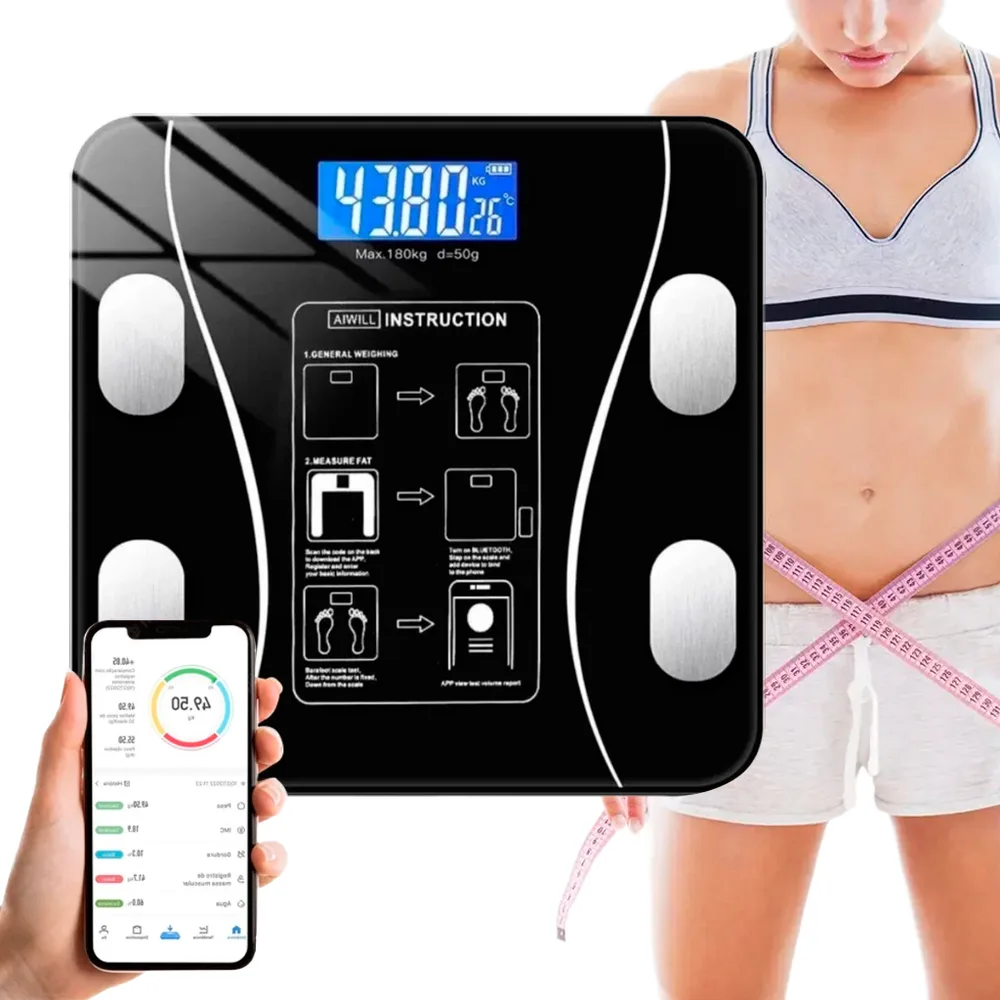 Balança Bioimpedancia Digital Bluetooth Corporal até 180kg Resultado Pelo Celular