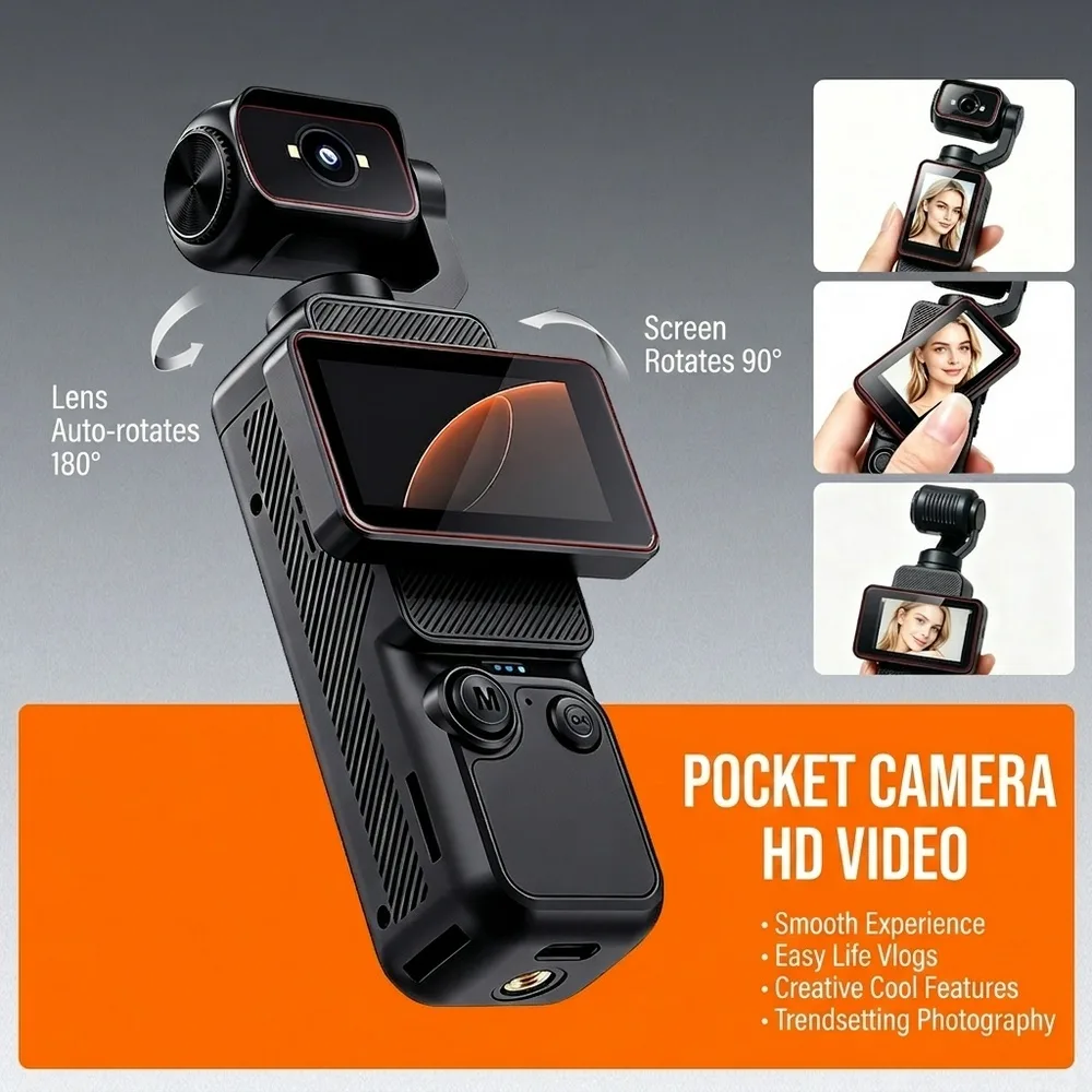 Câmera De Ação De Bolso 4K WiFi Vlog Recorder Com Tela Giratória Filmadora Para Esportes Ao Ar Livre