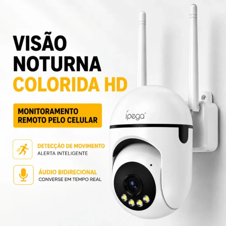 Câmera de Segurança Wi-Fi 3MP Visão Noturna Colorida Áudio Bidirecional Monitoramento pelo Celular