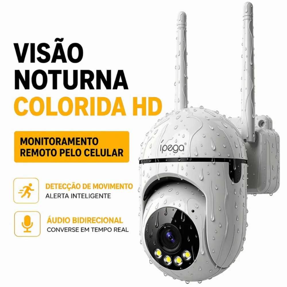 Câmera de Segurança WiFi IP 345° Giratória Visão Noturna Colorida Áudio Bidirecional Detecção Movimento