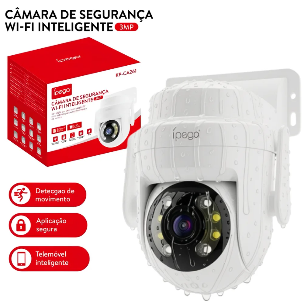 Câmera Segurança WiFi IP66 360° 3MP Visão Noturna Colorida Detecção Movimento APP-Ipega