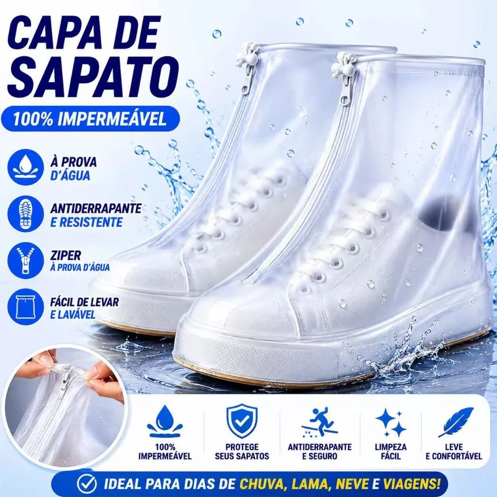 Capa de Sapato em Silicone Impermeável Antiderrapante Reutilizável Unissex para Chuva