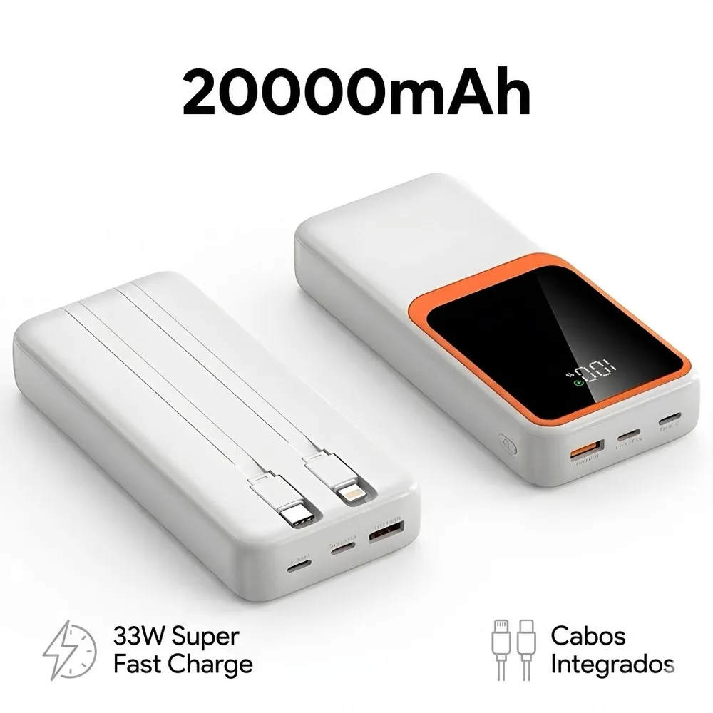 Carregador portátil de bateria externa, 20000mAh, turbo, 33W
