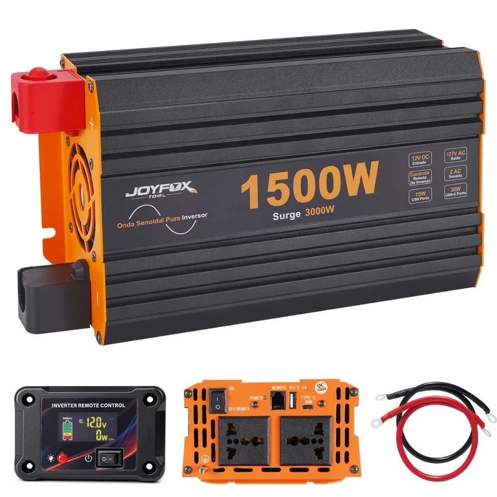 Inversor de Energia JOYFOX Onda Senoidal Pura 12V para 127V ou 220V 1500W a 4000W com Controle Remoto