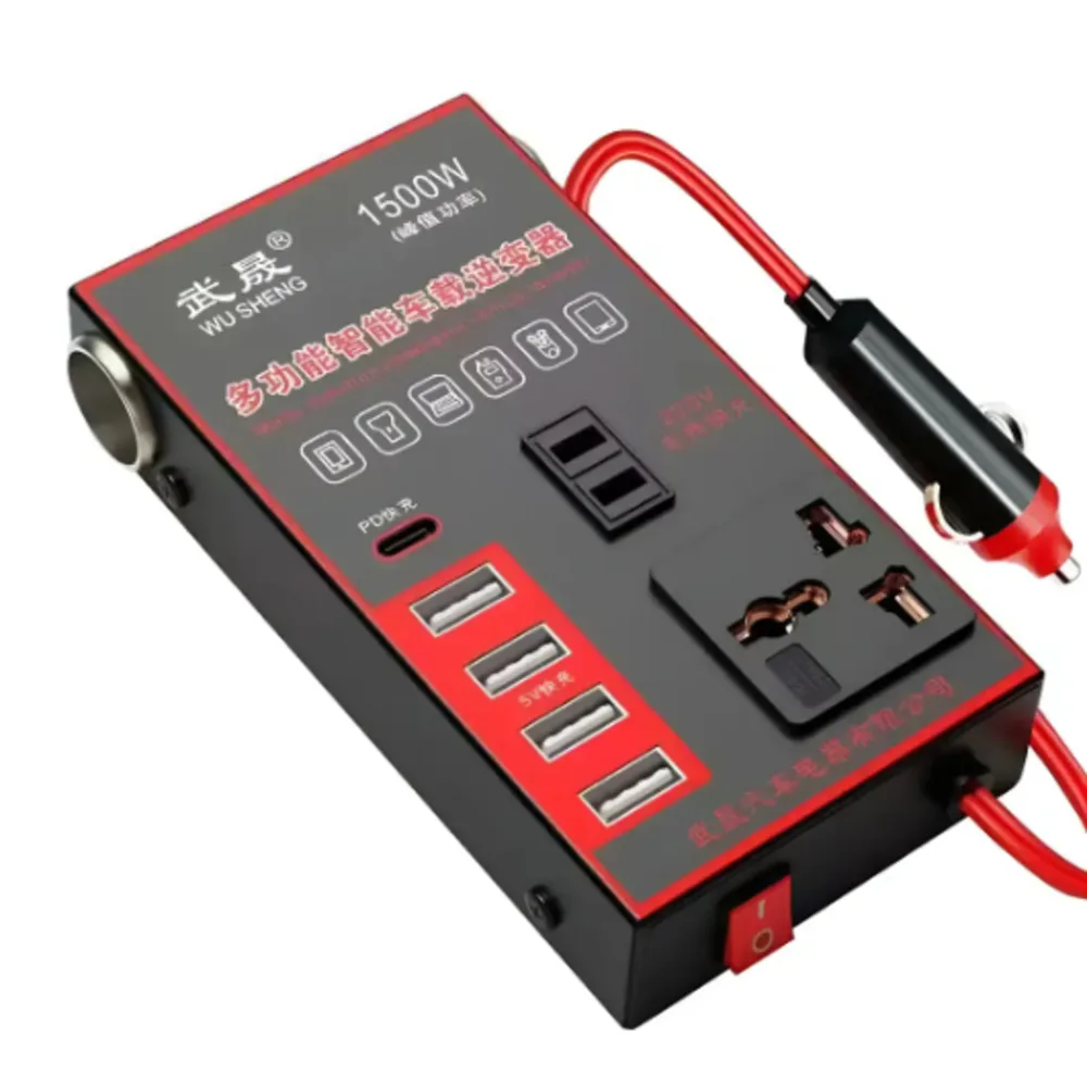 Inversor De Potência Para Carro 12V / 24V A DC 110V/220v 4 Usb 1 Usb-C 1500 W