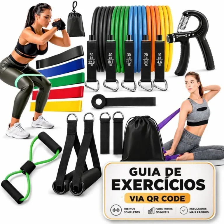 Kit 20 Itens Treino em Casa: 11 Elásticos Extersores + 5 Mini band + Hand Grip + Thera Band + CrossTube