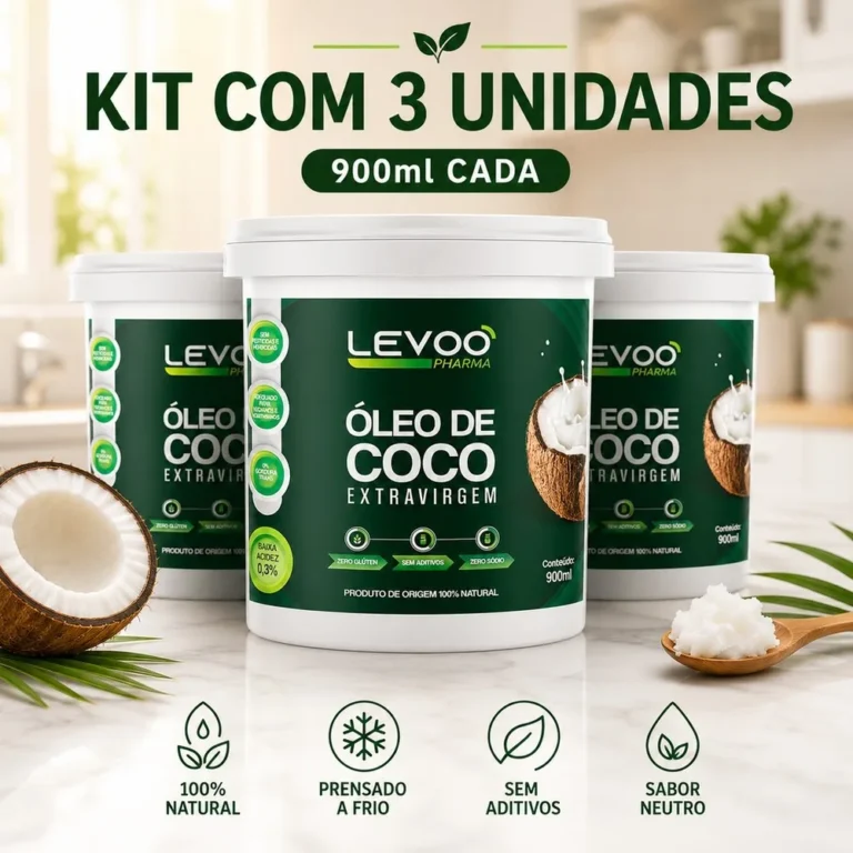 Kit 3 Oleo de Coco extravirgem 900ml Baixa Acidez Sabor Coco Fresco