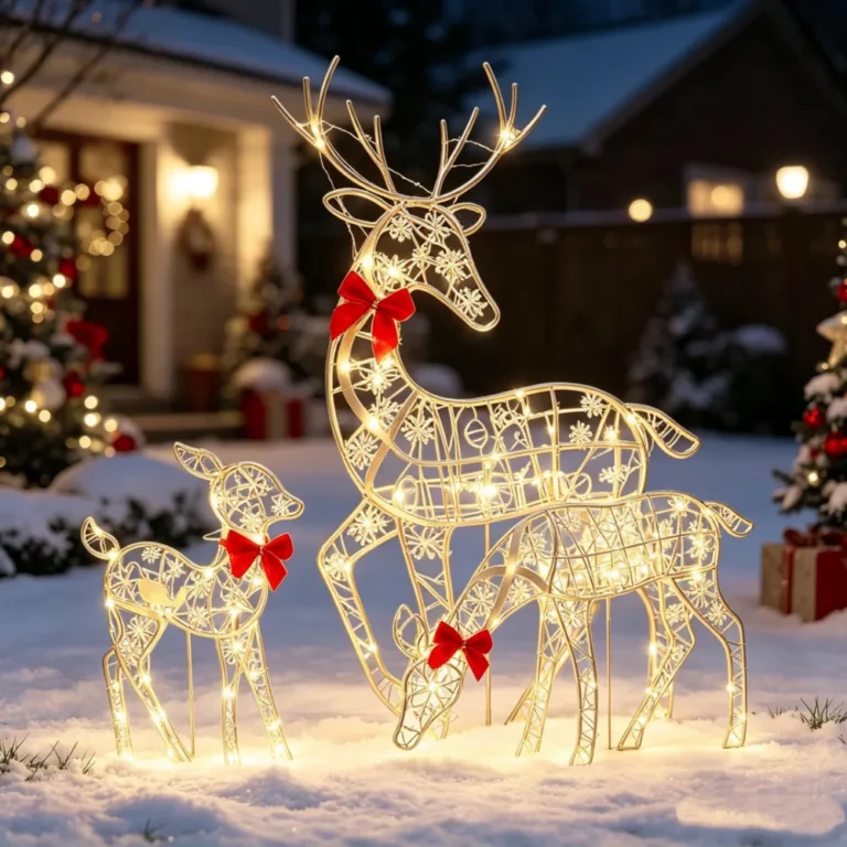 Kit 3 Renas de Natal em Ferro Artesanal com Luz LED Decoração Brilhante para Jardim e Casa -N8