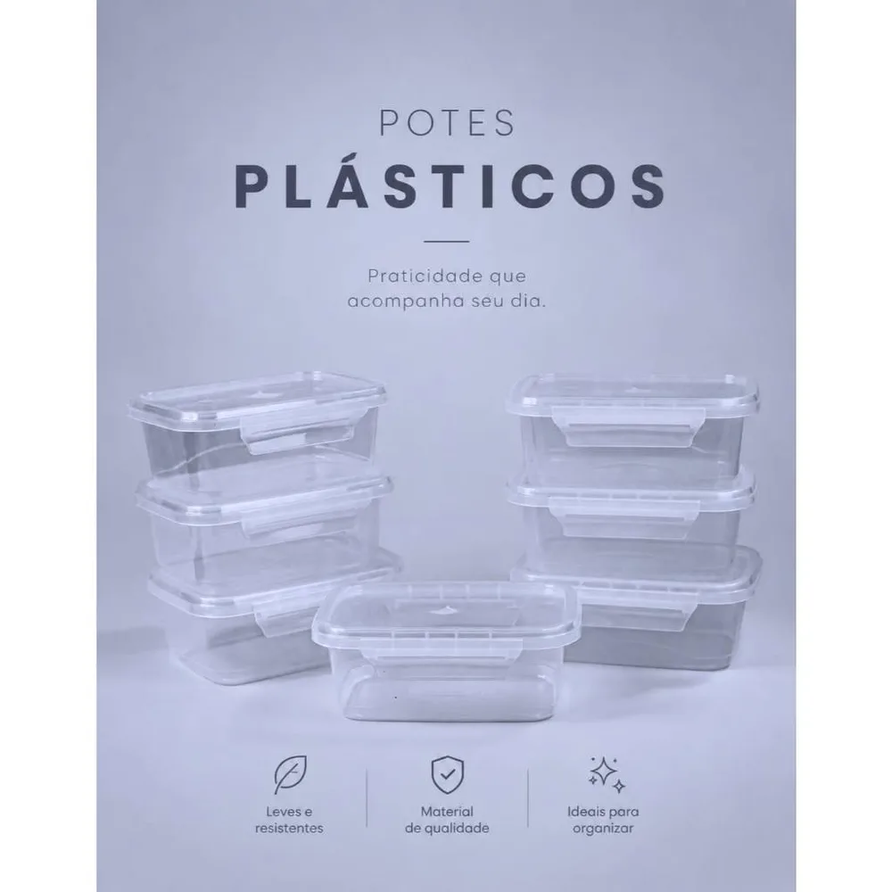 Kit até 30 Marmitas Potes 800ml com Travas Laterais BPA FREE - Alimentos organizadores de congelador PLASTICOS