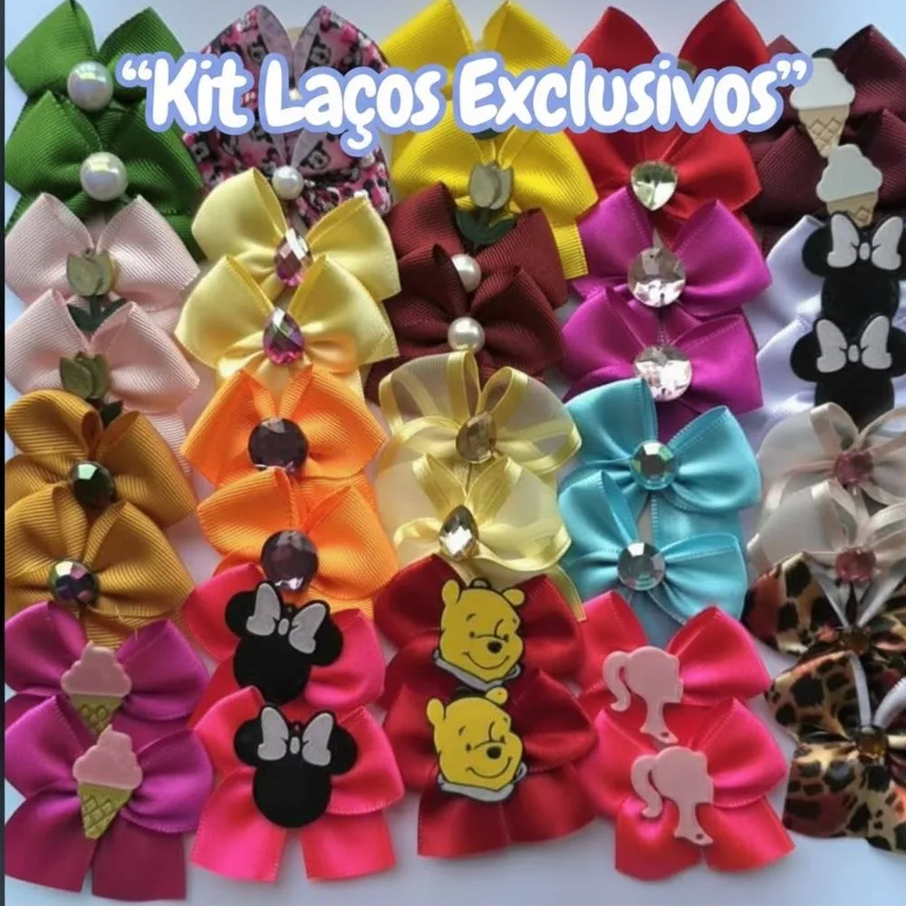Kit de Laços Pet Para Femea Grande Pequeno Luxo 10, 20, 30, 40 e 100 unidades Banho e Tosa Pet Shop Lacinhos Cachorro 3D