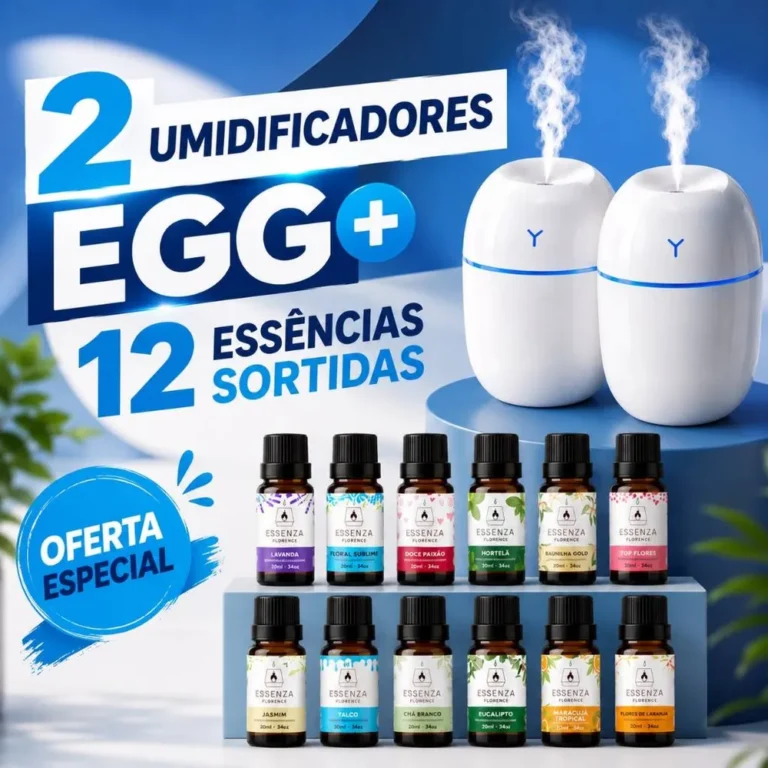 Kit Umidificador + Essências de 20ml Hidrossolúvel | Formato Egg | Difusor e Aromatizante