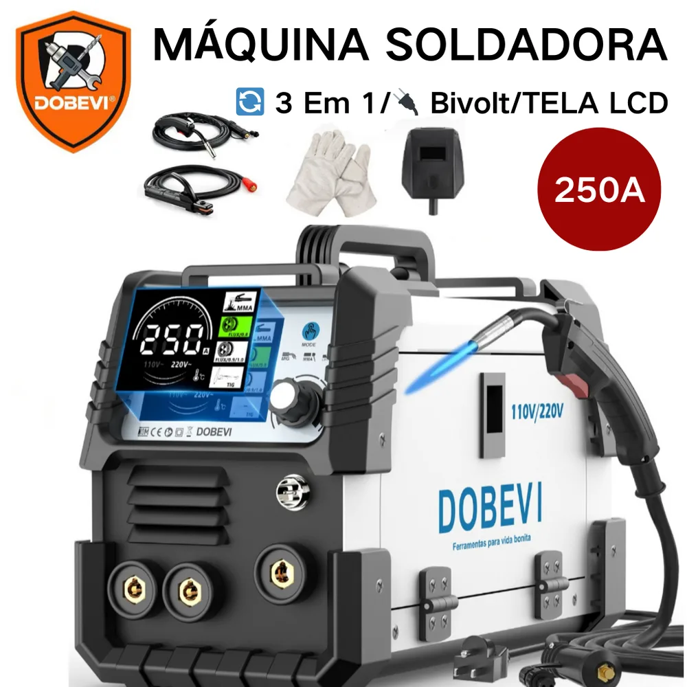 Máquina Solda Inversor IGBT 250a Sem Gás 3 Em 1 Multifuncional 110v/220v Dobevi