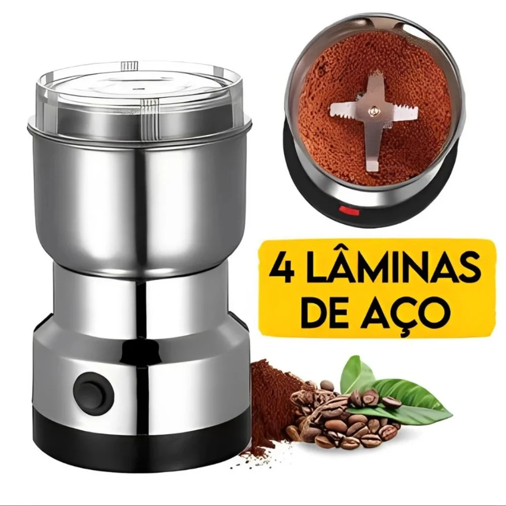 Moedor Multifuncional de Café e Especiarias 110V com Design em Aço Inoxidável 4 Lâminas