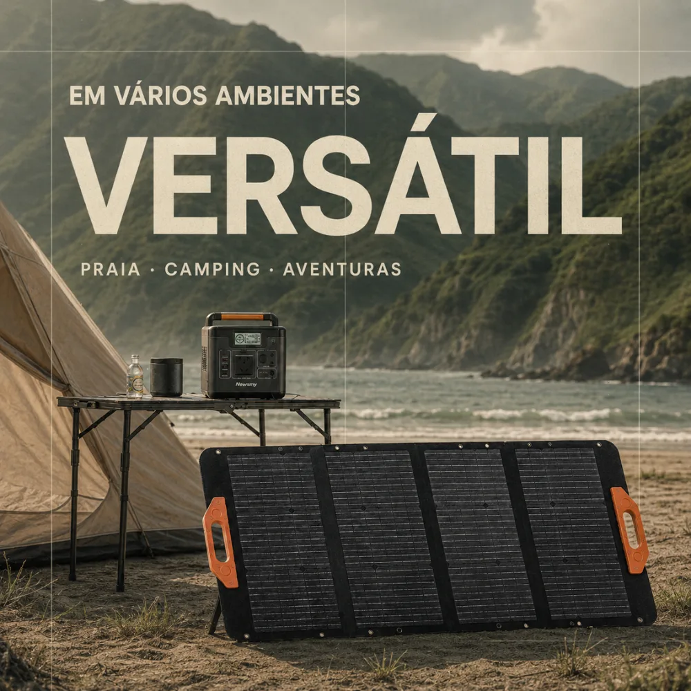 Painel Solar Portátil 100W Dobrável para Camping e Motorhome