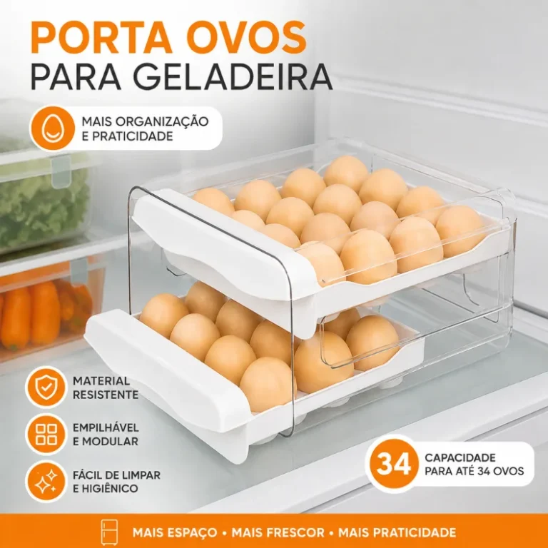 Porta Ovos Acrílico Capacidade 34 Ovos Organizador Gaveteiro Dupla Capacidade Geladeira