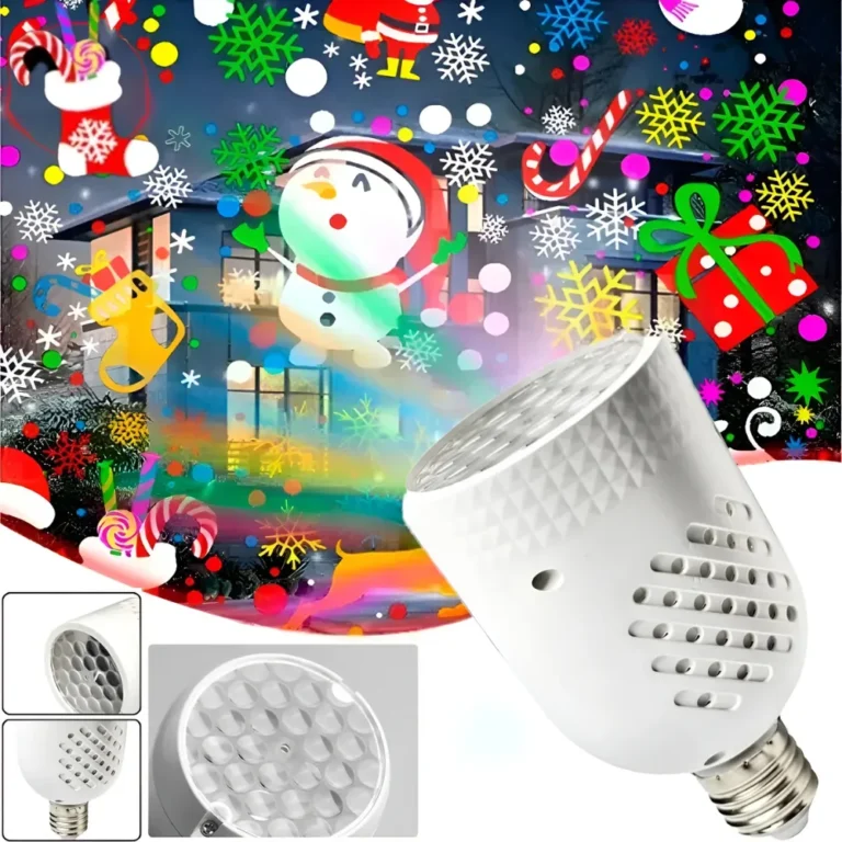 Projetor Natalino LED E27 RGB 360° – Enfeite de Natal com Flocos e Imagens Giratórias