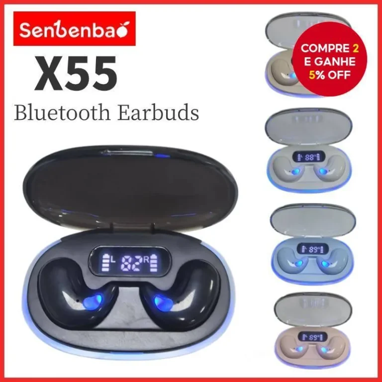 Senbenbao X55 Fones De Ouvido TWS Sono Sem Fio Bluetooth Display Led Alta Fidelidade Estéreo Cancelamento Ruído À Prova