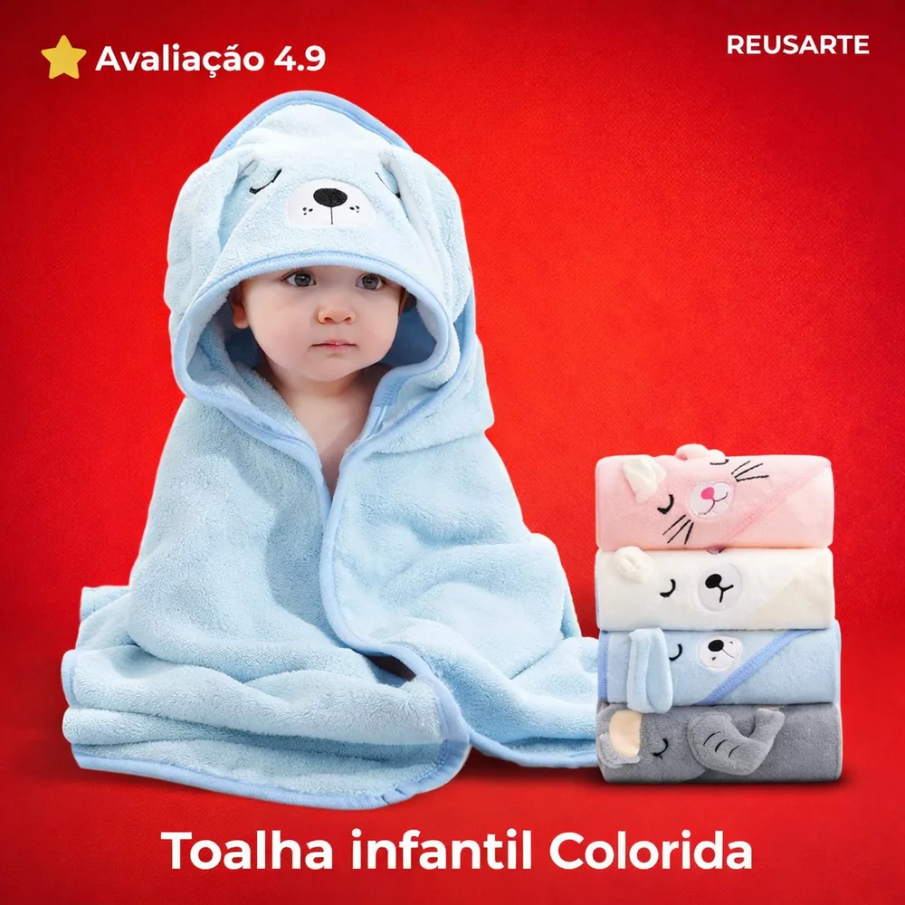 Toalha Banho Bebê Capuz Roupão Infantil Recém Nascido Criança Bichinho Bordado